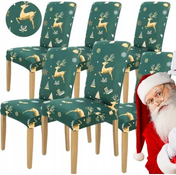 Potah na židli 6 KS VÁNOČNÍ POTAH NA ŽIDLI SVÁTEČNÍ DEKORACE ELASTICKÉ POTAHY