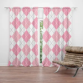 Závěs Sablio Závěs Růžové a bílé kosočtverečky: 2ks 140x250cm