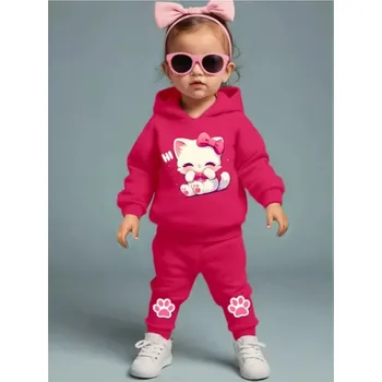 Dívčí kojenecká souprava - Kočička (mikina + tepláčky) Barva: Růžová, Velikost: 12-18 měsíců