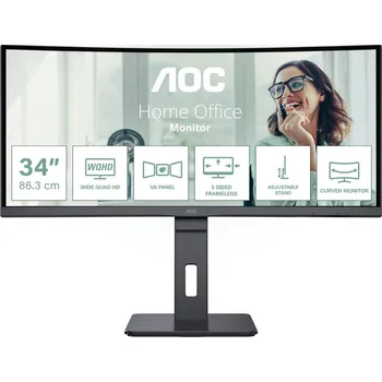 Monitor AOC MT VA LCD WLED 34" CU34P3CV - VA panel, 3440x1440, HDMI, DP, USB-C, 4xUSB 3.2, repro, vysk. stavitelny, zakriven