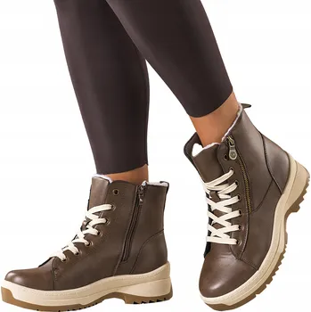 Dámská zimní obuv KOTNÍKOVÉ BOTY Hnědé Dámské Zateplené Kotníkové Boty na Platformě Šněrovací Zimní Módní vel. 39