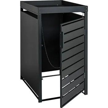 Odpadkový koš Přístřešek na 1 popelnici 240 litrů kovový tmavě šedý (antracit), víko pro pěstování květin, 68x124x80 cm