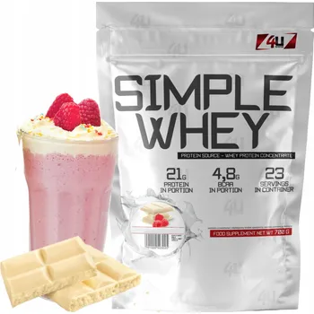 Protein 4U Nutrition Simple Whey 700 g Protein WPC Bílá Čokoláda Malina