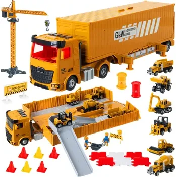 autíčko Kruzzel 26578 Stavební nákladní vůz s jeřábem a příslušenstvím, žlutý