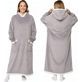 Pánská mikina DEKA oversize mikina až ke kotníkům Silná MIKINA MIKINOVÁ DEKA XXL ŠEDÁ Kožešinová Kapuce