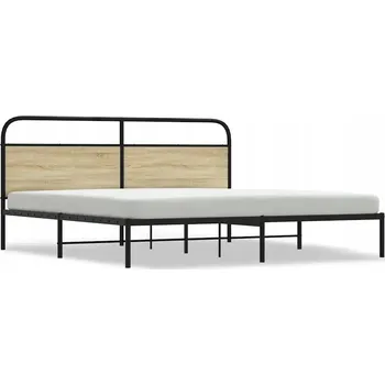 Postel Kovový rám postele s čelem, dub sonoma, 207 x 206 x 100 cm