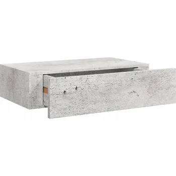 police Závěsná police se zásuvkou, MDF a kov, šedá betonu, 40x23,5x10 cm