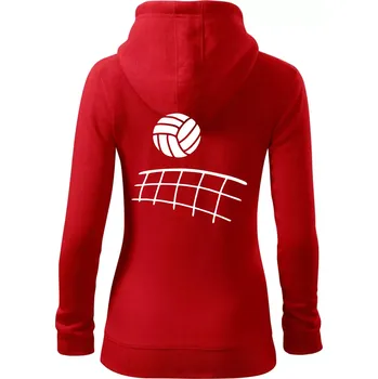Dámská mikina Volejbalová síť - Dámská mikina trendy zipper s kapucí - M ( Červená )