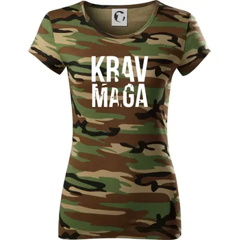 Nápis Krav Maga - Dámské maskáčové triko - M ( Hnědý maskáč )