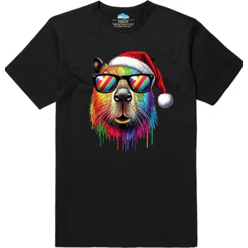 Pánské tričko Pánské tričko Vánoční Barevná Kapybara v Brýlích (Velikost: 3XL, Barva: Černá)