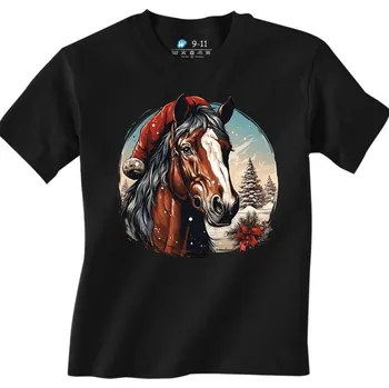 Chlapecké tričko Dětské tričko Vánoční Kůň v Zimní Krajině (Velikost: 5-6, Barva: Černá)