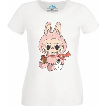 Dámské tričko Růžový Vánoční Labubu (Velikost: 4XL, Barva: Bílá)