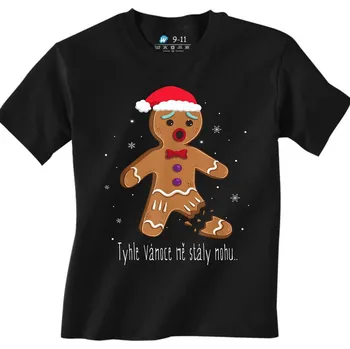 Chlapecké tričko Dětské tričko Ulomený Perníček Tyhle Vánoce mě stály nohu (Velikost: 3-4, Barva: Černá)