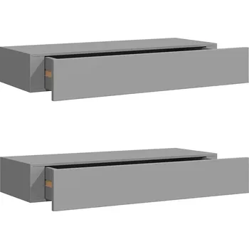 police Závěsná police se zásuvkou MDF Metal 60x23,5x10 cm Šedá