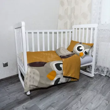 Povlečení Sablio Mikroplyšové dětské povlečení do postýlky Kreslená sova - 120x90 / 40x60