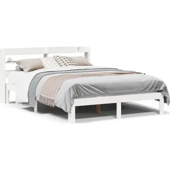 Postel Bílá postel z borovicového dřeva 216 x 160 x 82 cm s úložnými policemi