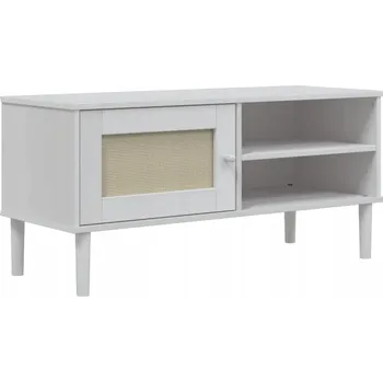 Televizní stolek TV stolek SENJA s polyratanem, bílý, 106x40x49 cm