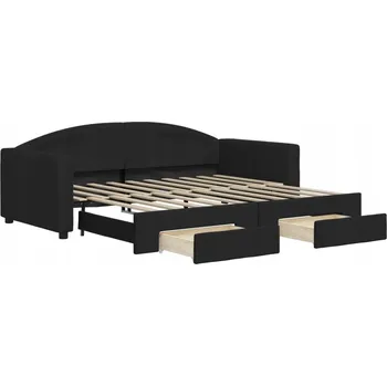 Pohovka Černá rozkládací pohovka 2 v 1 se zásuvkami, rozměry 213 x 100 x 75 cm