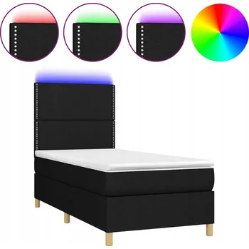 Postel Kontinentální postel černá s matrací 80x200 cm a LED diodami