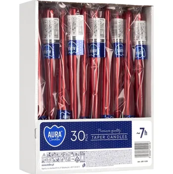 Svíčka Svíčka konická Aura – metalik červená / 24,5 cm / ~7 h / Ø 23 mm 30 ks