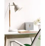 Kancelářská lampa bílá kov a dřevo 53 cm nastavitelné stínidlo kabel s vypínačem industriální styl Beliani