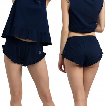 Dámské kraťasy VÝPRODEJ POHODLNÉ MÓDNÍ BAVLNĚNÉ ŠORTKY S VOLÁNKY TMAVĚ MODRÉ 44 XXL