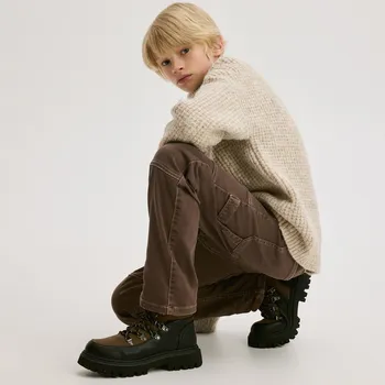 Chlapecké kalhoty Reserved - Bavlněné kalhoty s prošitím - tmavě hnědá - 604FM-89X - 604FM-89X-164