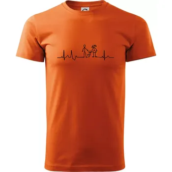 EKG rodina a jedno dítě - Klasické pánské triko vyšší gramáže - 2XL ( Oranžová )