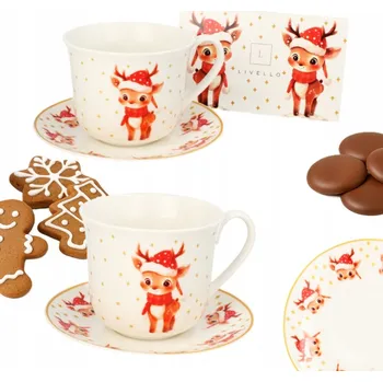 LIVELLO VÁNOČNÍ Šálek Porcelánový 400ml JUMBO S Podšálkem 15,5cm MIKULÁŠ