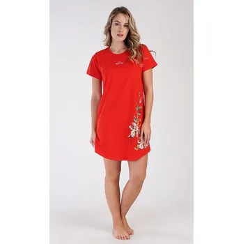 Dámská noční košile Vienetta Secret Dámská noční košile s krátkým rukávem Alenka červená Barva: červená, Velikost: 2XL