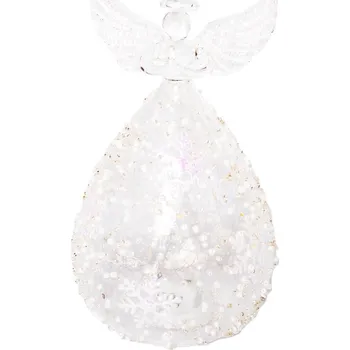 Vánoční dekorace Akrylový anděl s LED světýlky a vločkami velký čirá