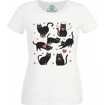 Dámské tričko Dámské tričko Romantická Kočka (Velikost: 3XL, Barva: Bílá)