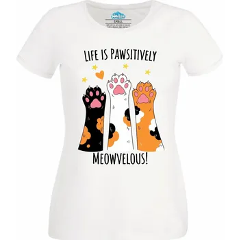 Dámské tričko Dámské tričko Life is pawsitively meowvelous! (Velikost: XXL, Barva: Bílá)