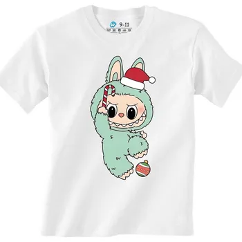 Chlapecké tričko Dětské tričko Zelený Vánoční Labubu (Velikost: 5-6, Barva: Bílá)