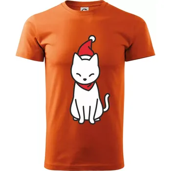 Pánské tričko Vánoční kočka sedící - Klasické pánské triko vyšší gramáže - XS ( Oranžová )