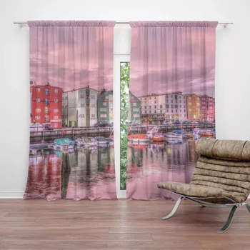 Závěs Sablio Závěs Barevné domky na pobřeží: 2ks 140x250cm