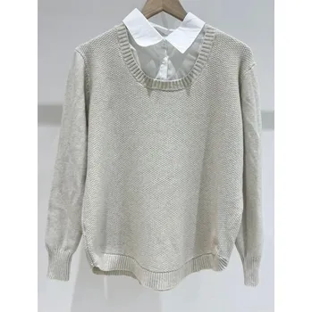 Dámský svetr Kombinovaný svetr s košilí B1710 barva: černá, velikost: L/XL