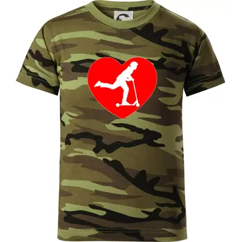 Koloběžka srdce - Dětské maskáčové triko - 104-110cm / 3-4 roky ( Zelený maskáč )