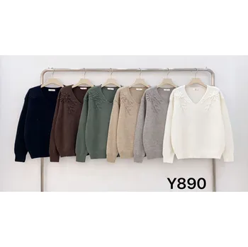 Dámský svetr Elegantní svetřík s výšivkou Y890 barva: bílá, velikost: S/M