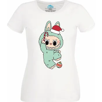 Dámské tričko Dámské tričko Zelený Vánoční Labubu (Velikost: XXL, Barva: Bílá)