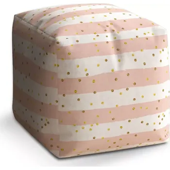 Taburet Sablio Taburet Cube Pruhy a zlaté tečky: 40x40x40 cm