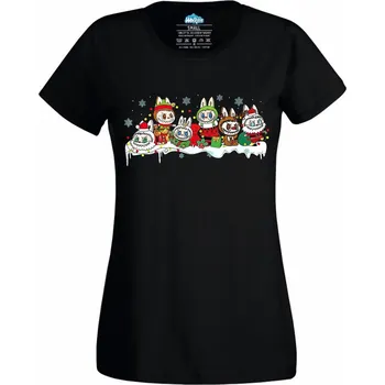 Dámské tričko Dámské tričko Vánoční Labubu ve Sněhu (Velikost: L, Barva: Černá)