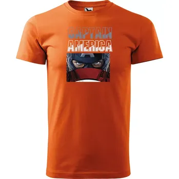 Pánské tričko Sablio Tričko s potiskem Kapitán Amerika pohled přes štít - oranžové L