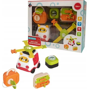 Dřevěná hračka MINI KLUB MONTESSORI AUTÍČKO SENZORICKÁ HRAČKA PRO MALÉ DĚTI MOTORIKA 18M+