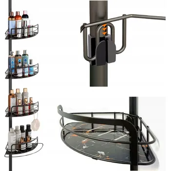 Koupelnový nábytek ROHOVÁ TELESKOPICKÁ POLICE DO KOUPELNY NASTAVITELNÁ 4 ÚROVNĚ PREMIUM - ČERNÁ