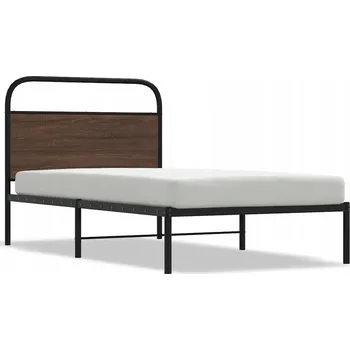 Postel Kovový rám postele s čelem, hnědý dub, 207x95x100 cm