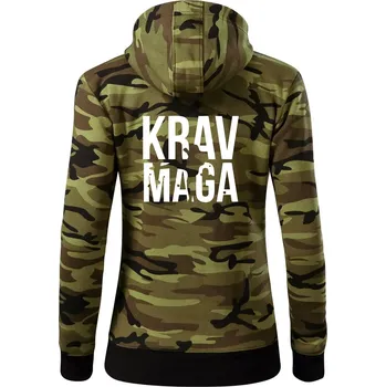 Dámská mikina Nápis Krav Maga - Dámská mikina trendy zipper s kapucí - S ( Zelený maskáč )