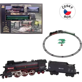Vláček a vláčkodráha Vlaková Souprava s Parní Lokomotivou na Baterie se Světlem a Zvukem