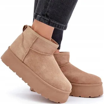 Dámská zimní obuv Dámské sněhule na platformě z eko semiše, zateplené kožíškem, světle béžové, velikost 41