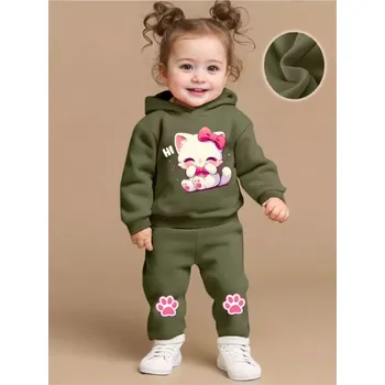 Kojenecká souprava Dívčí kojenecká souprava - Kočička (mikina + tepláčky) Barva: Khaki, Velikost: 6-9 měsíců